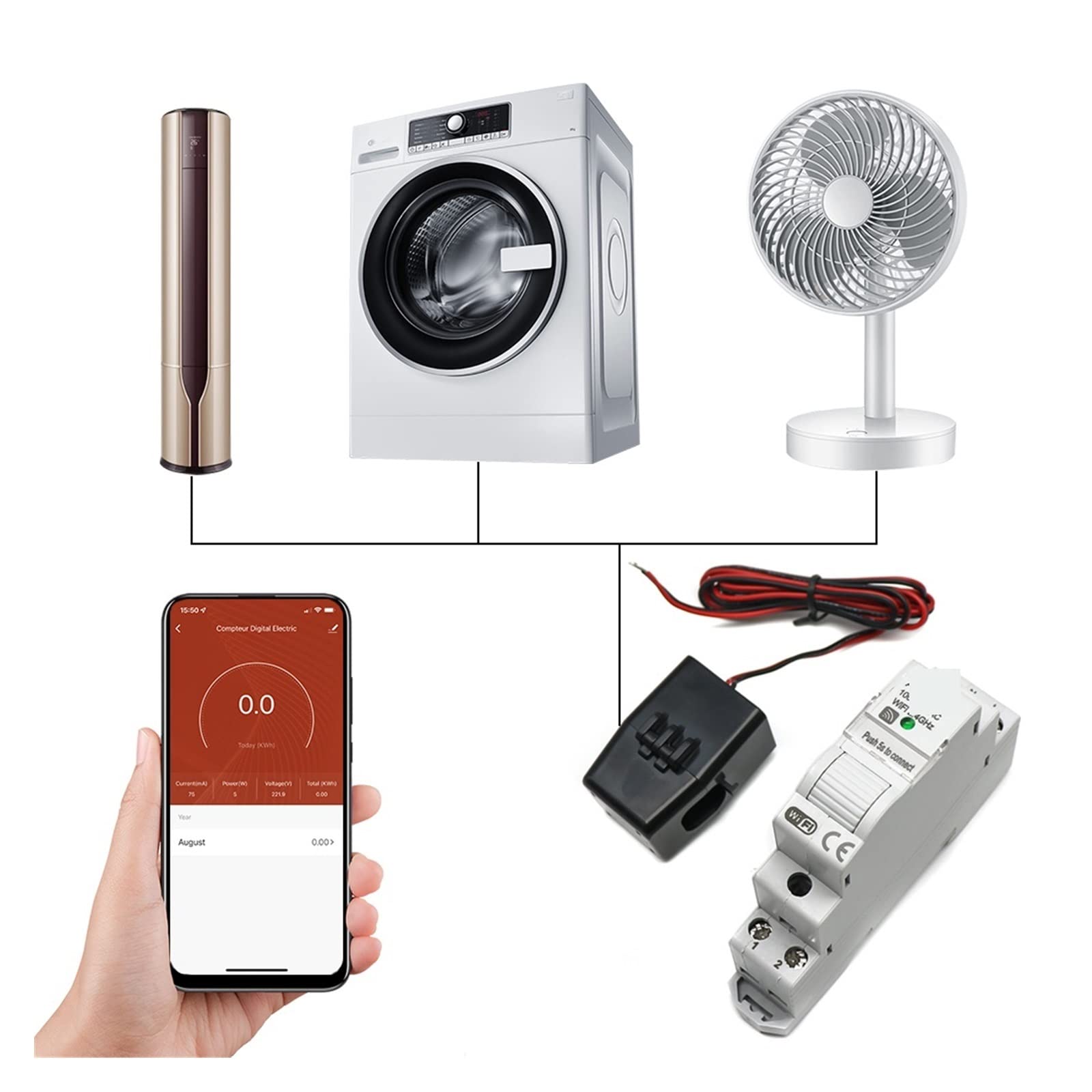 Contatore Energia Elettrica, Tuya Smart WiFi/Zigbee Elettricità KWH Contatore Din Rail Monofase AC 50A 63A CT AC Meter App Monitor in tempo reale Potenza, Facile da Installare(Wifi,3)