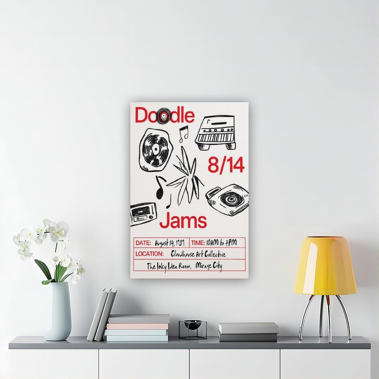 Stampa artistica con scarabocchi musicali_ poster su tela in vinile retrò, decorazione per camera da letto, ufficio, camera da letto, regalo, 40 x 60 cm