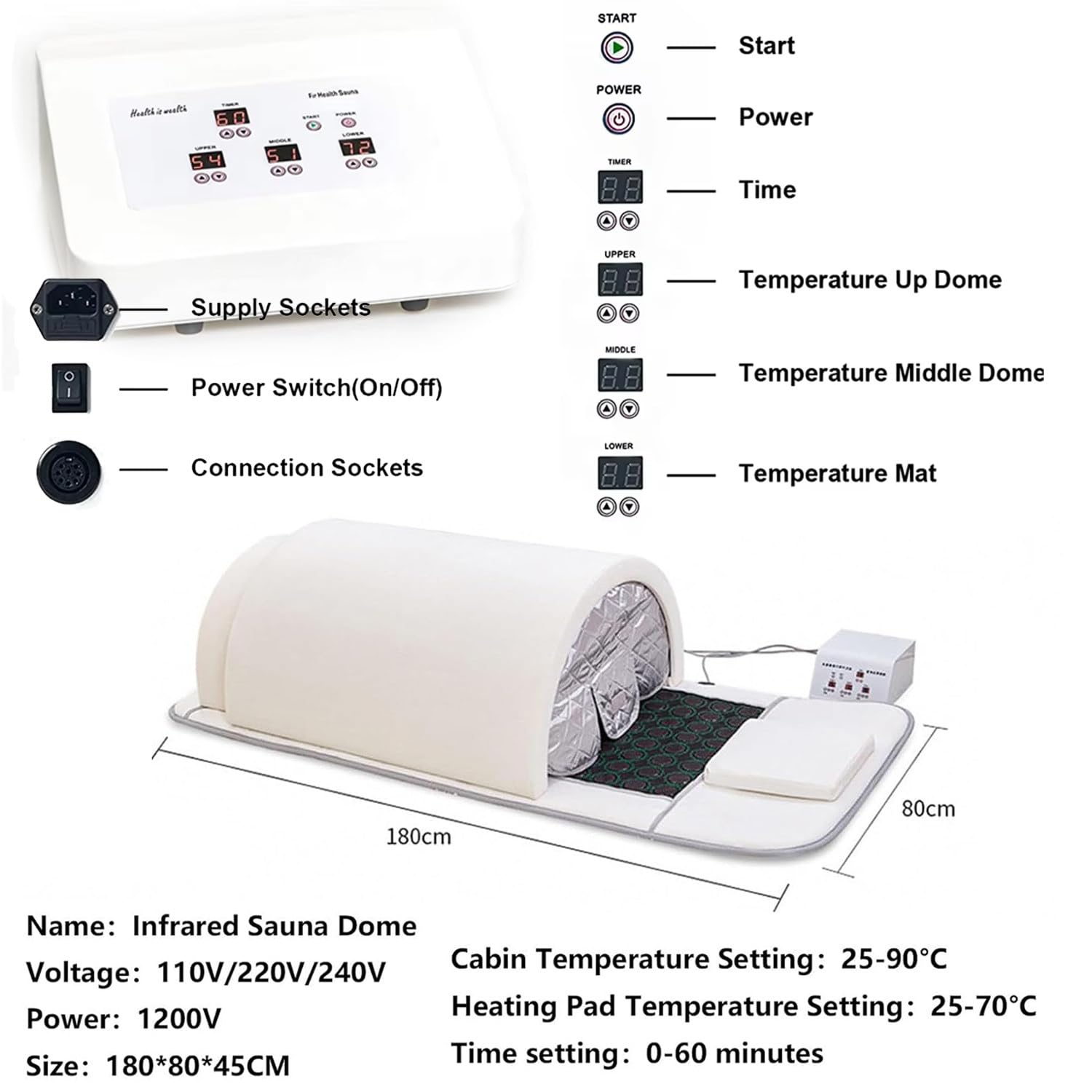 Sauna Con Cúpula De Infrarrojos Lejanos Para Spa Personal De Adelgazamiento Y Desintoxicación En El Hogar,Cápsula De Sauna Portátil Tumbado Cobertura Completa 360 ​​grados,Brown