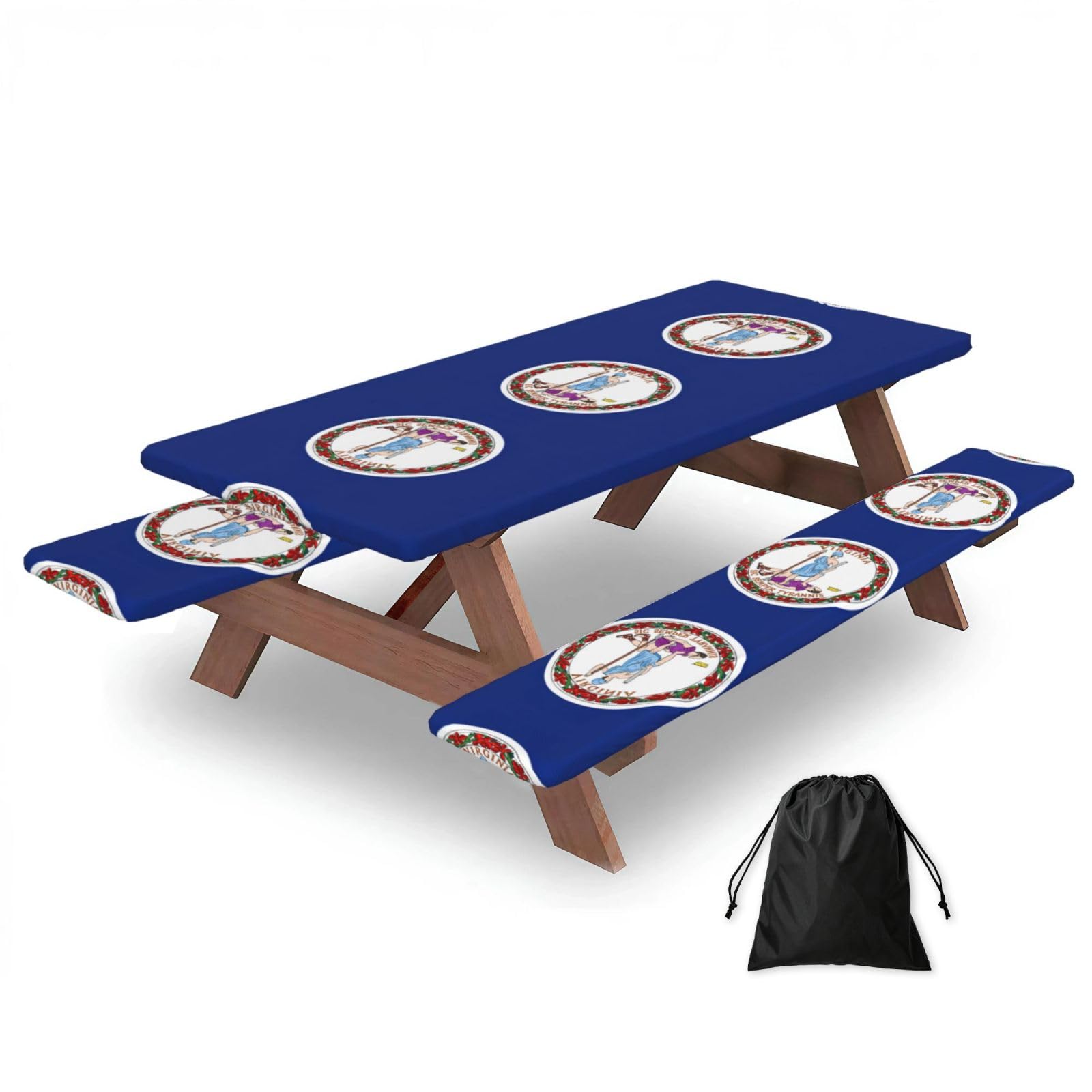 Zyjhyy Black Flag Of Virginia Print 3 Pack Wipeable Picnic Bench Cover And Table Cover Lightweight Table Cloth For Camping Outdoor