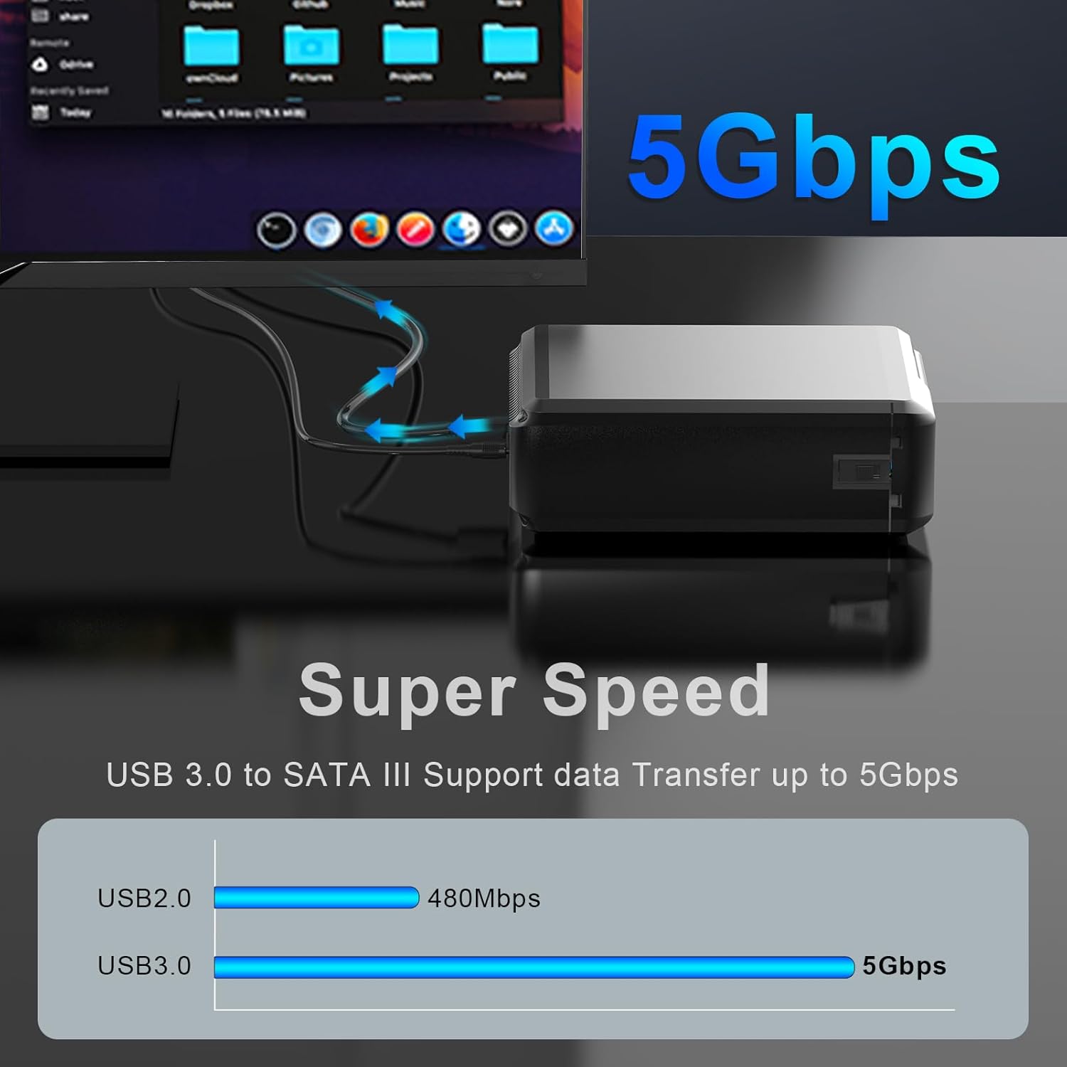 GODO 3.5 inch Dual Bay Hard Drive Enclosure,USB3.0 to 3.5" SATA HDDs External Enclosure,RAID 0/1/JBOD/PM Mode,Max 40TB RAID Hard Drive Docking Station,Aluminum