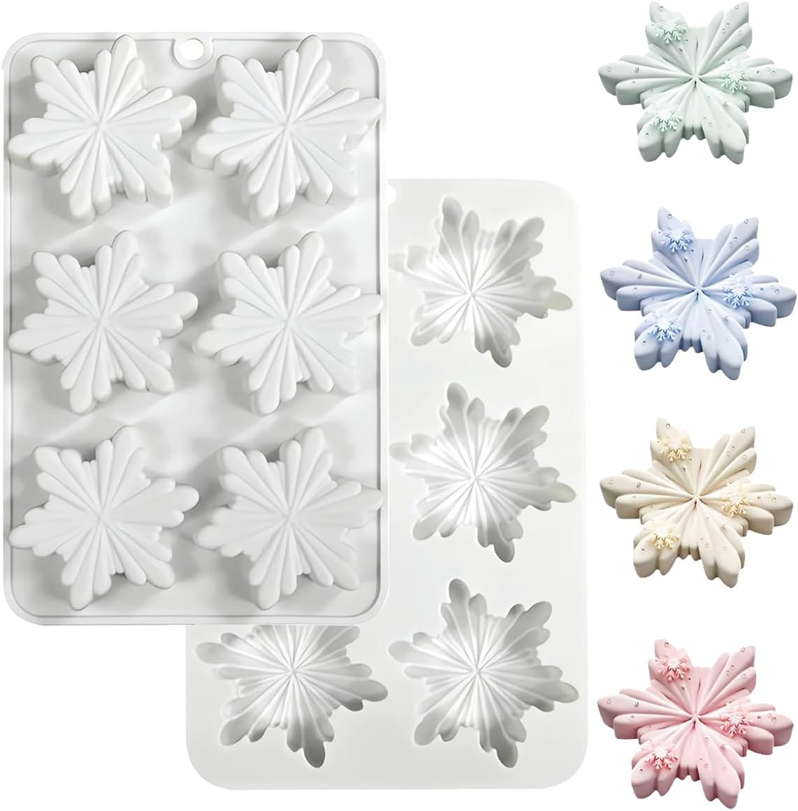 2 Pack Snowflake Silicone Molds for Chocolate Candy Soap Baking - 12-Cavity Reusable Christmas Snowflake Molds for Making Gummy Candy, Gelatin, Ice Cubes, Biscuits, Cake Decorating