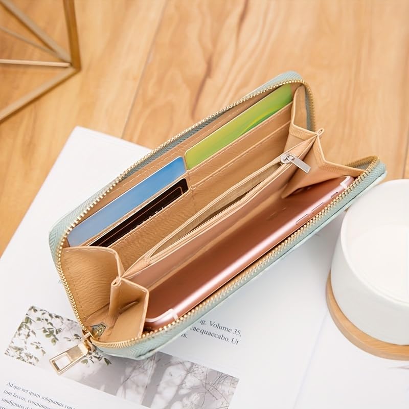 Marble Wallets for Men Women Unisex Fashion Travel Purse Rfid Blocking Clutch PU Leather Clips Cash,Phone,Card,ID Holder Zip Around Wallet (green)4