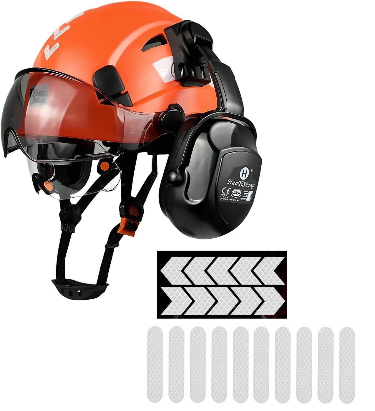 Casco di sicurezza industriale con visiera, paraorecchie, elmetto rigido con visiera ventilata, omologato OSHA, per lavori di costruzione, protezione della testa certificata ANSI/ISEA Z89.1