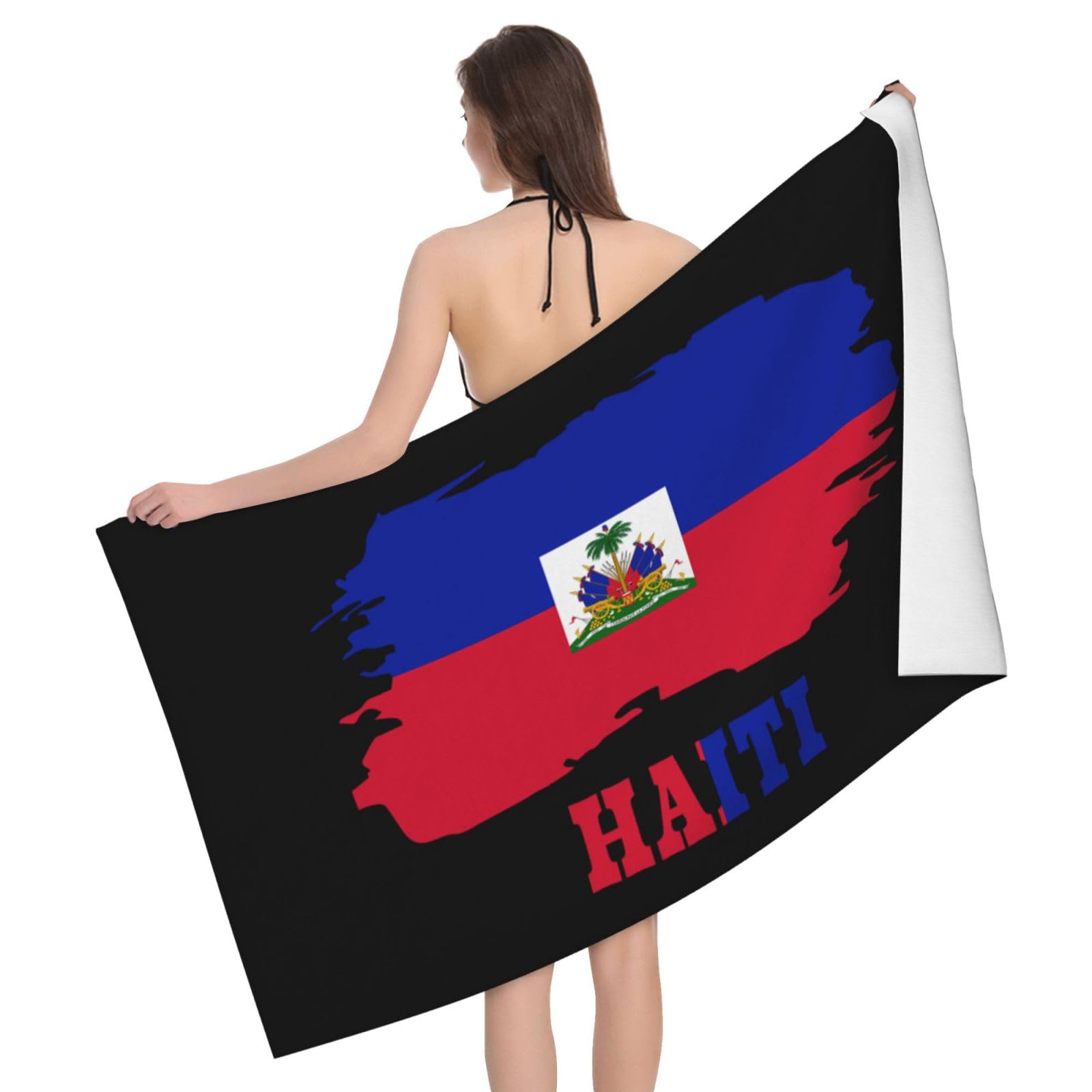 HLBSDM Microfiber Haiti Map Flag Beach Towel Quick Dry Soft Sand Free Beach Towels for Pool Swim Beach Lightweight Thin Towels
