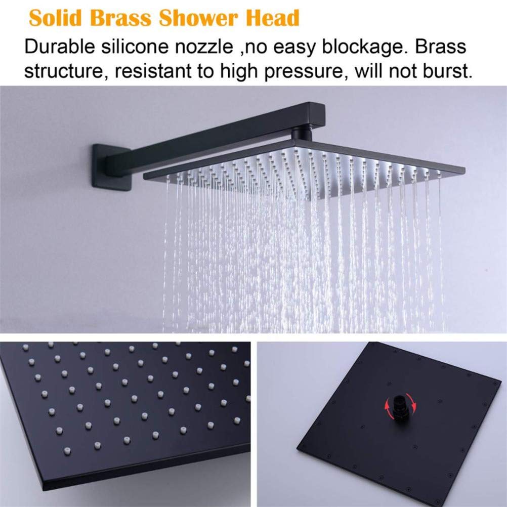 Set Doccia, Set di rubinetti per Doccia, Set Combinato di Miscelatore a Pioggia di Lusso per Bagno, soffione Doccia a Pioggia a Parete con soffione e Tubo Doccia, Nero, 25 cm