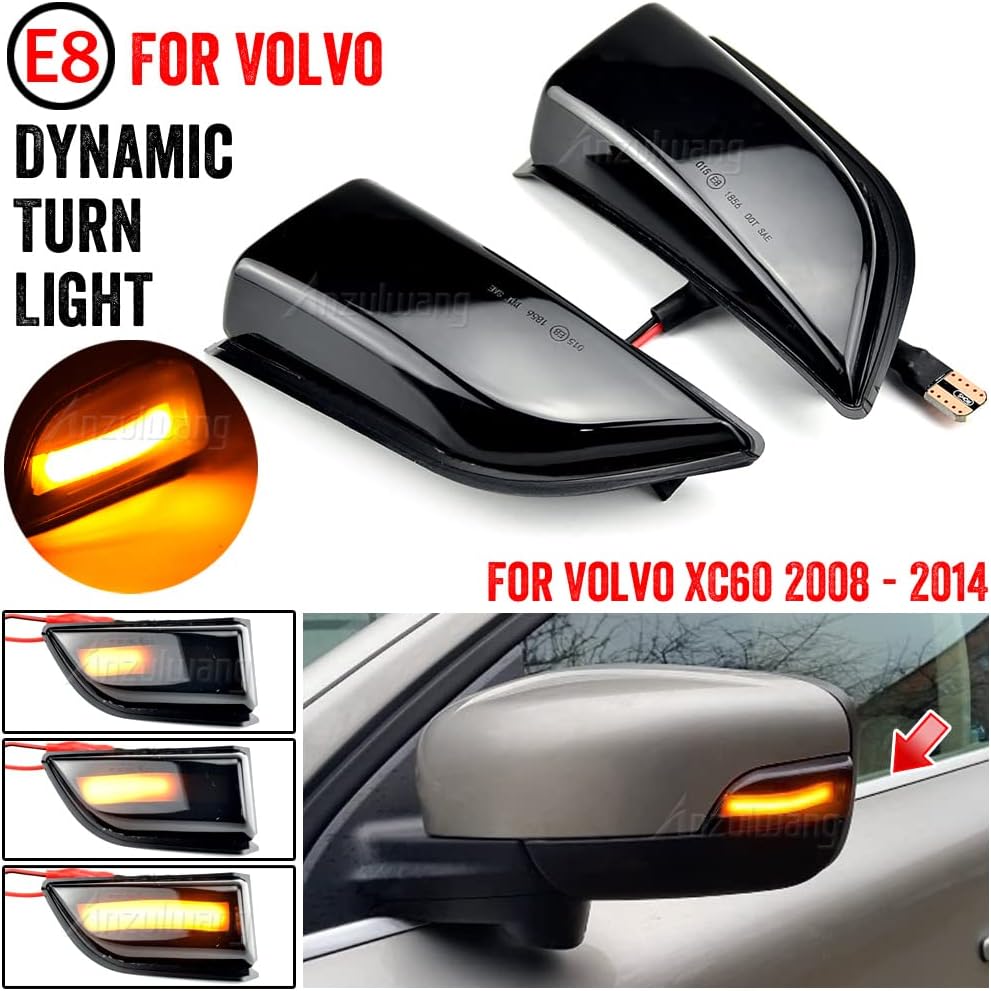 2pcs LED Dynamic Turn Signal Light Assembly Side Mirror Sequential Blinker Lamp Compatible with XC60 2008 2009 2010 2011 2012 2013 2014 31217288 31217289