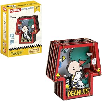 puremind Snoopy Healing Hug 3D Wooden Puzzle Kit, Peanuts DIY Scene | layered miniature display, relaxing wooden craft, emotional Snoopy moment, shelf decor model, collectible fan gift