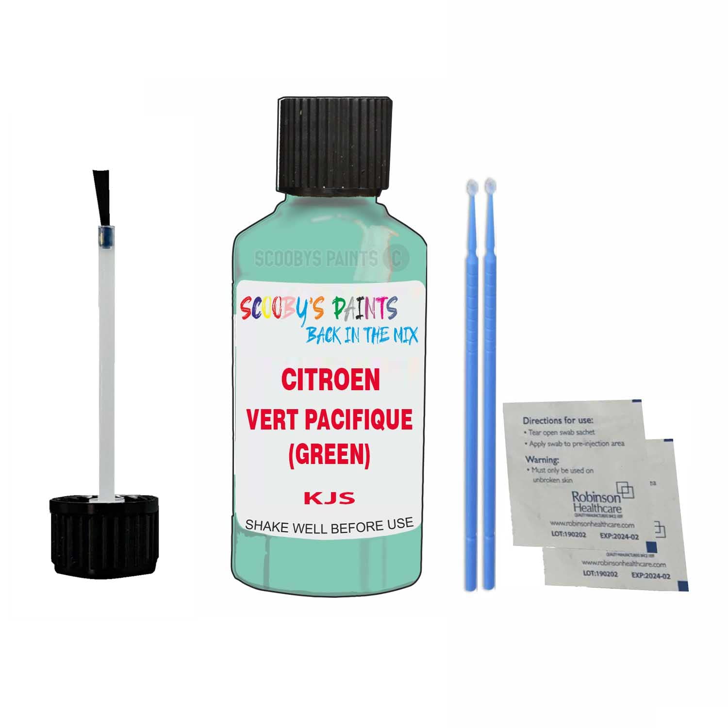Scoobys Paints Back In The Mix Vert Pacifique (Green) Touch Up Paint For Citroen C1 Kjs 2017-2021 30Ml Bottle Brush Scratch Stone Chip Repair Pen