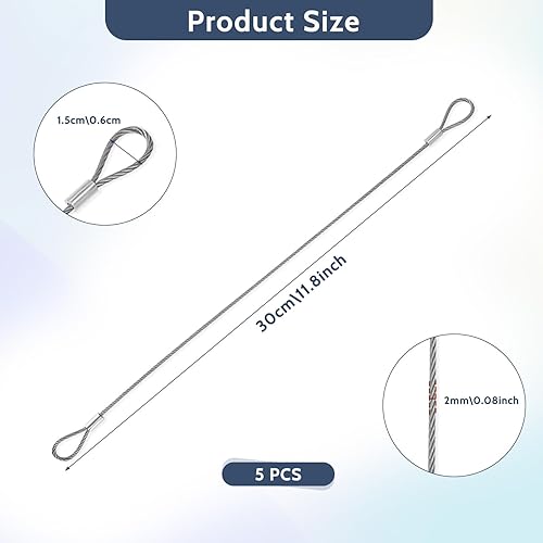 Miniatura 2 de Cable de seguridad con bucles, cable de acero de 12 pulgadas para cerraduras de equipaje, cuerda de alambre de seguridad con doble bucle de