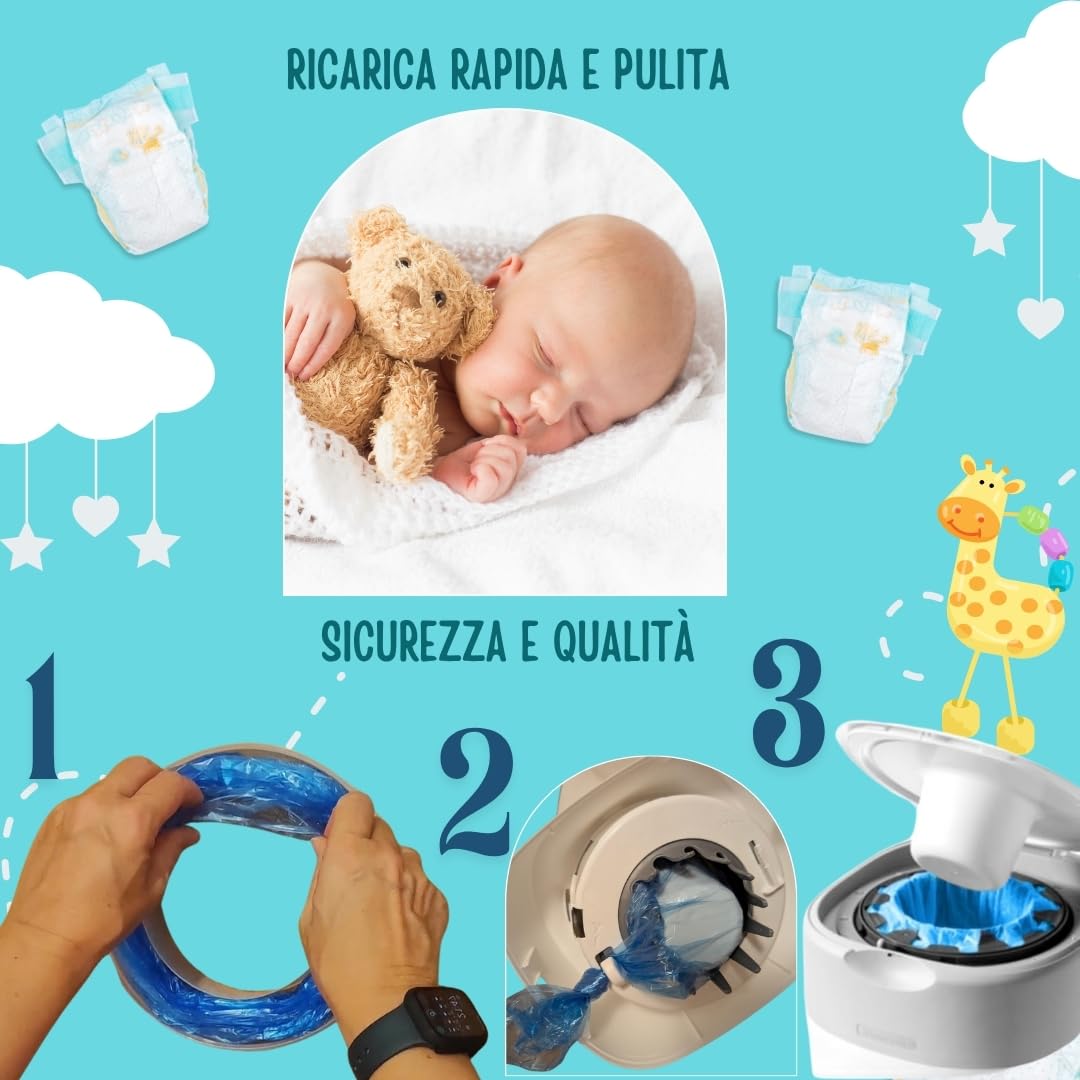 Ricarica compatibile con mangiapannolini Tommee Tippee Twist & Click, Sangenic Tec e Simplee – Confezione da 12 ricariche