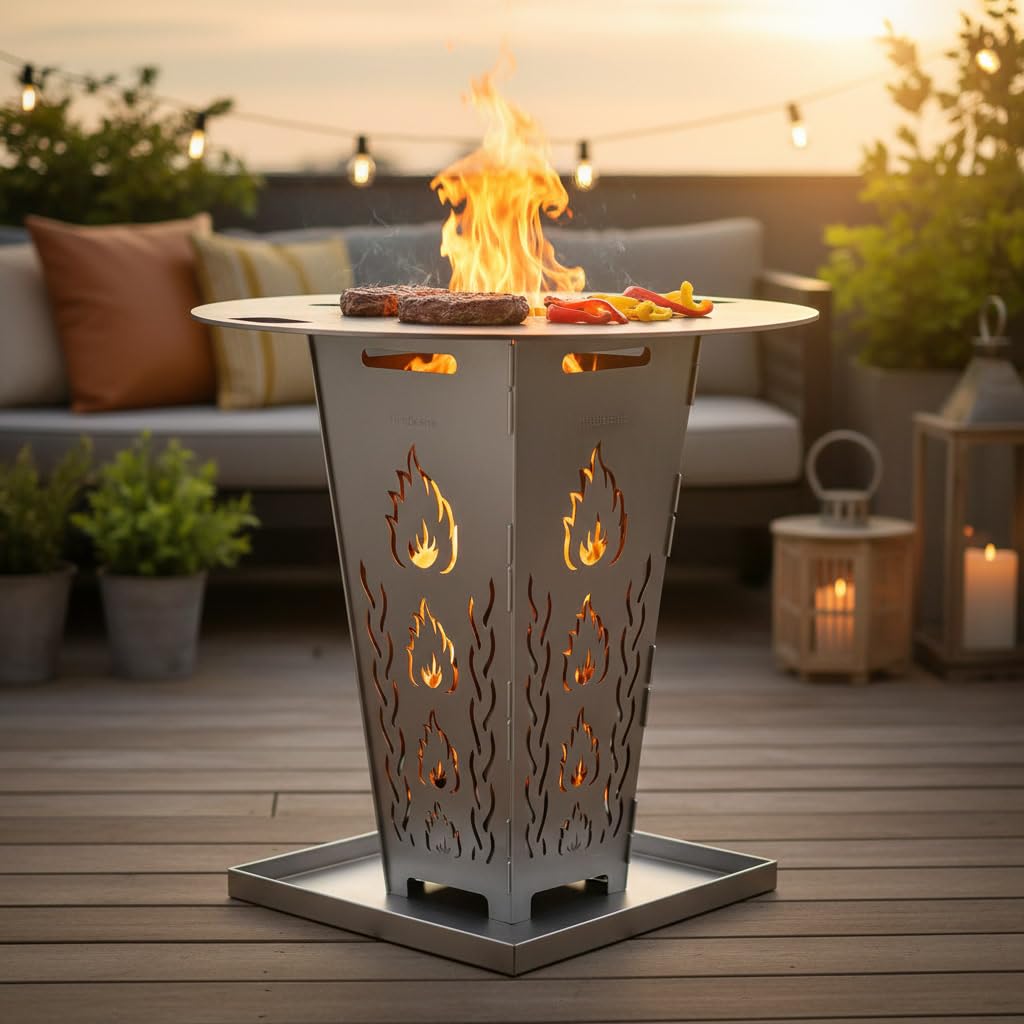 FireDesire Grill Pro Feuerkorb mit massiver Grillplatte und Ascheschale, Feuerschale mit Grillplatte für Garten und Terrasse, Feuertonne, Made in Germany