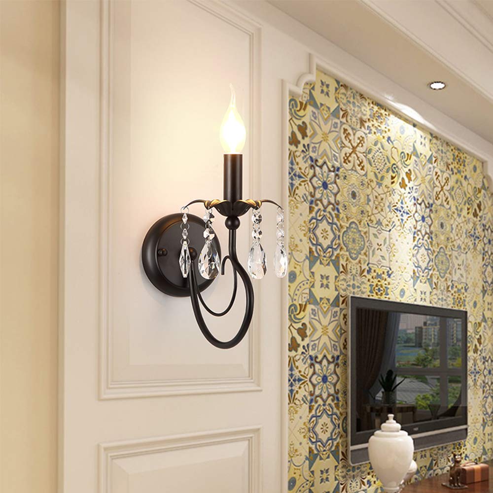 Wandlampe Modern Einfachheit wandleuchte Klares Kristall Wandlicht Schwarz Eisen Wandstrahler Halle Wandbeleuchtung Wohnzimmer-leuchten Schlafzimmer-lampe esstisch e14