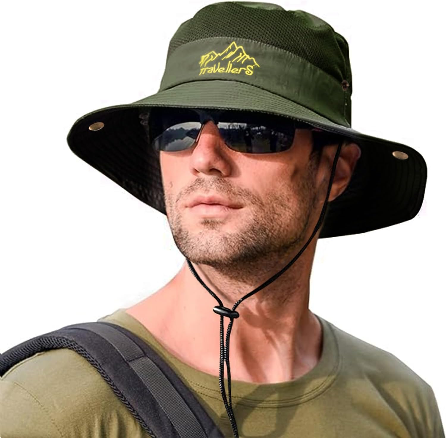 Sun Hat for Men and Women，Breathable Mesh Sun Protection Round Hat for Men，Hand-Embroidered Round Cap，Hat for Outdoor Work, Camping, Fishing