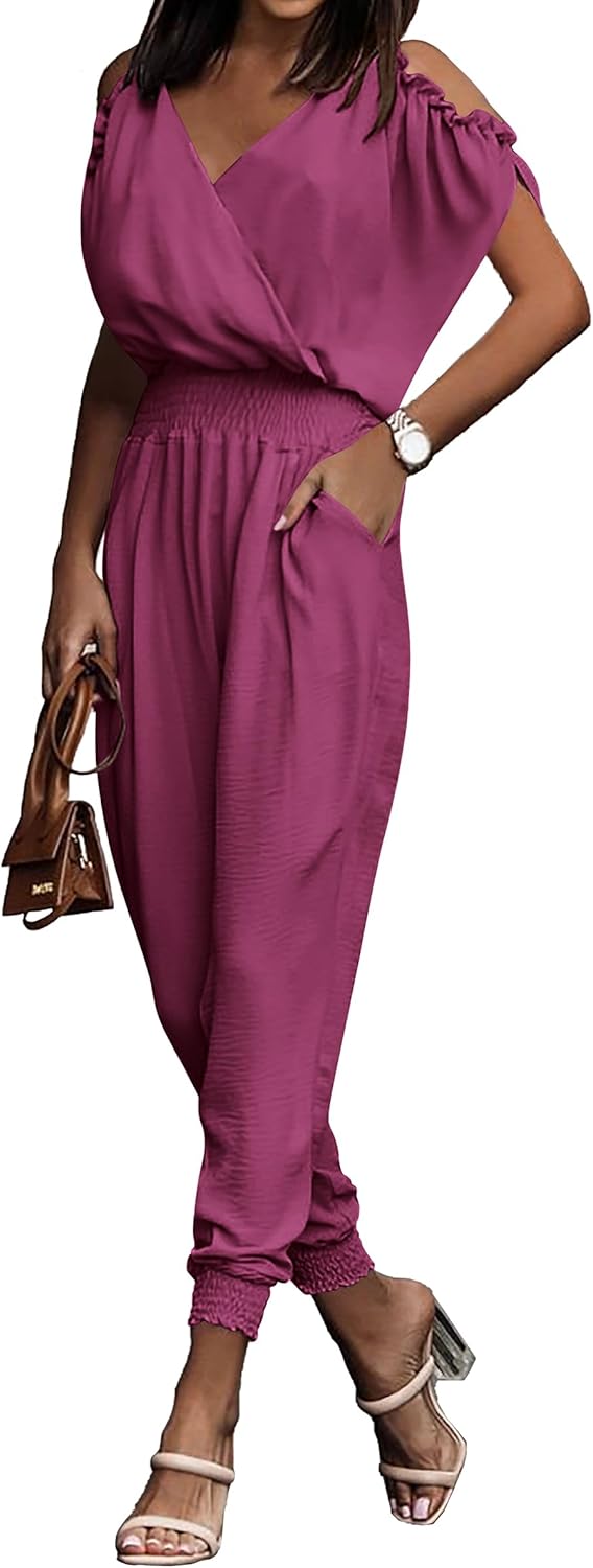 PRETTYGARDEN Jumpsuit for Women Casual Wrap V Neck Dominican - Main Image