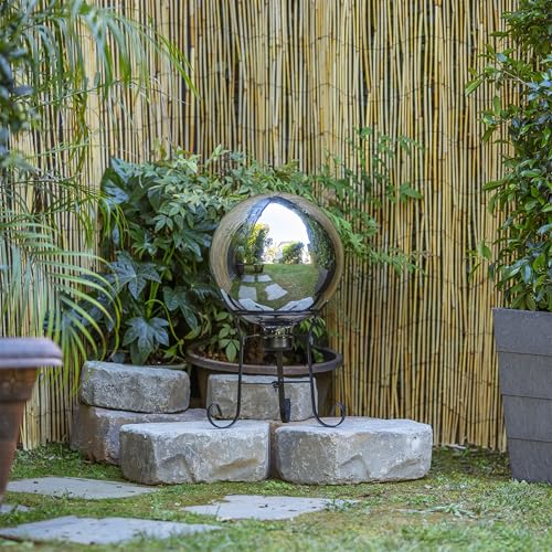 Alpine Corporation 10" Diameter Indoor/Outdoor Glass Gazing Globe Yard Decoration, Silver