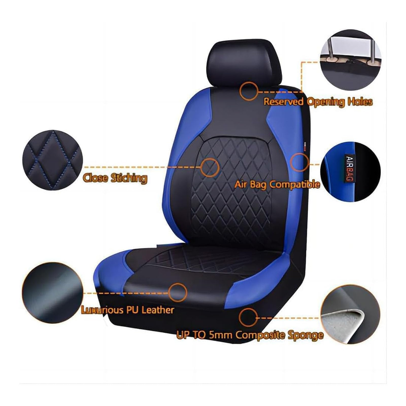 Auto Sitzbezüge Sets für Opel Insignia B/Insignia Sports Tourer 2017-2024,PU Leder Autositzbezüge Vordersitze Rückbank Wasserdicht Allwetter Wasserdicht Innenraum Zubehör,A/Blue