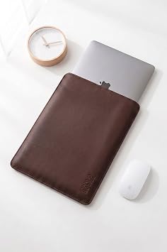 Minimalist 16 İnç Laptop Kılıfı, Vegan Deri, Su İtici Özellikli, Bilgisayar Notebook Laptop Çantası (Acı Kahve, 16 İnç)