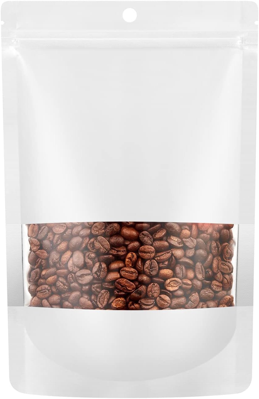 110 Pack Stand up Matte Metallic Storage Bags with Clear Front Window Heat-Sealable Resealable Solid Color Pouches for Food Storage Containers Organizer(White,7.9 * 11.8 inch,Pack of 110)