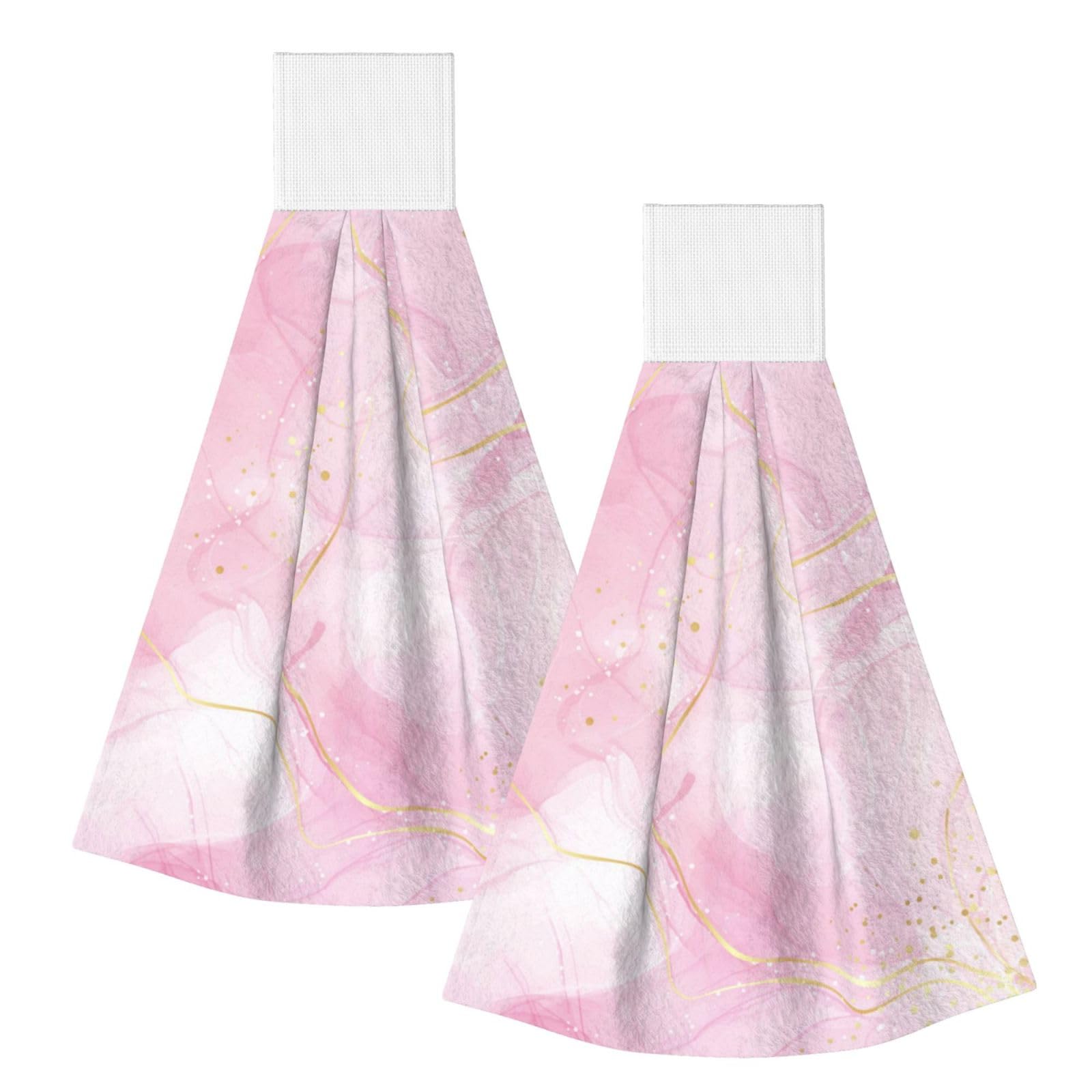 DOPKLNA Pastel Rpse Pink Marble, 2 Pcs Hanging Coral Fiber Hand Towels for Bathroom, Absorbent Kitchen Towels