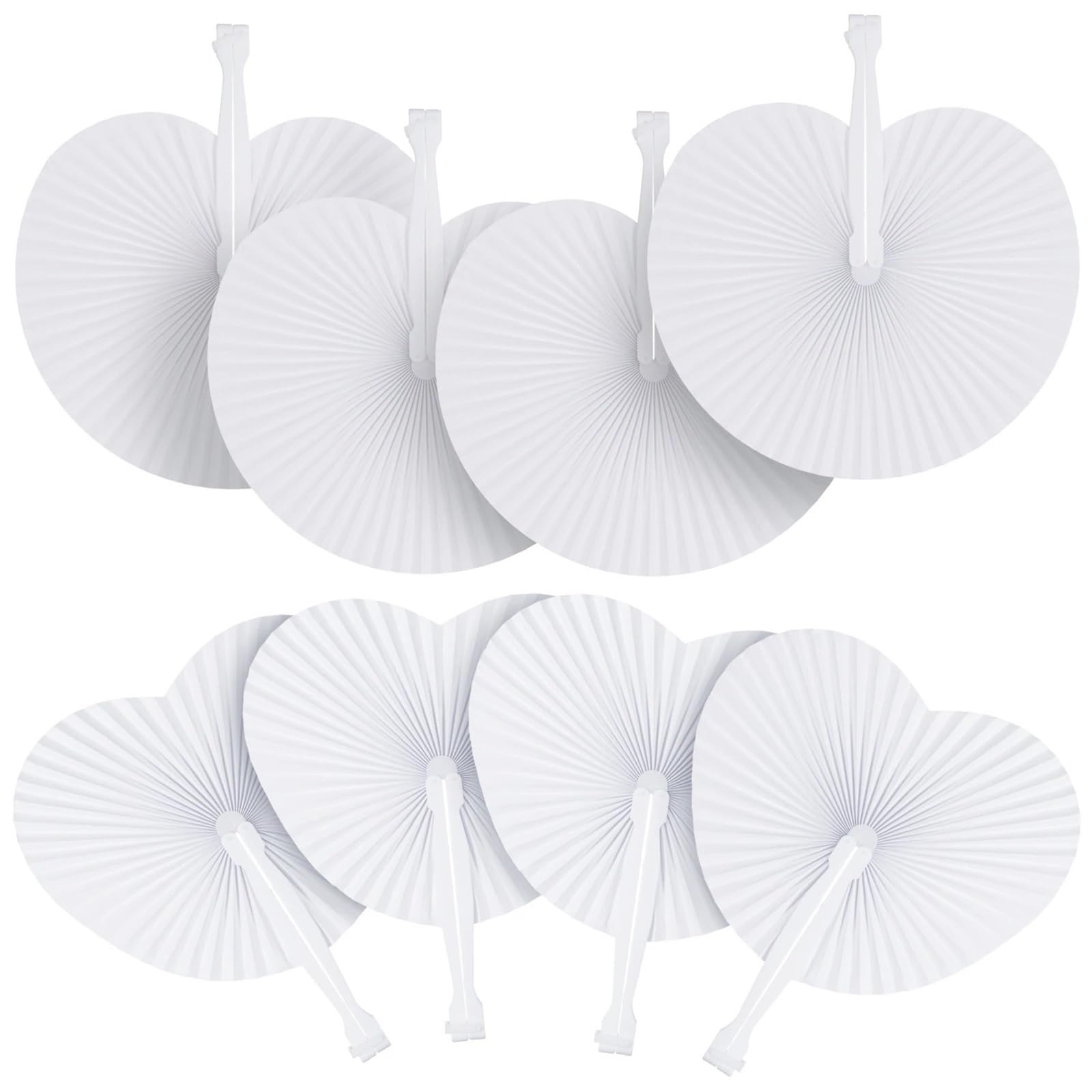 8/30/50/100 Stück weiße Faltfächer aus Papier, herzförmige runde Fächer, Partygeschenk for Gäste, Jahrestag, Geburtstag, Hochzeitsdekoration FüR Leistung(100pcs,Mix Shaped)