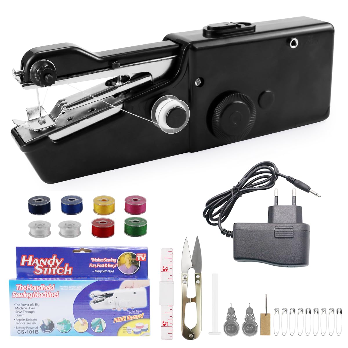 Macchina da cucire a mano, mini macchina da cucire portatile a mano, con 46 accessori per cucire, piccola macchina da cucire per vestiti, tessuti cutains (colore casuale