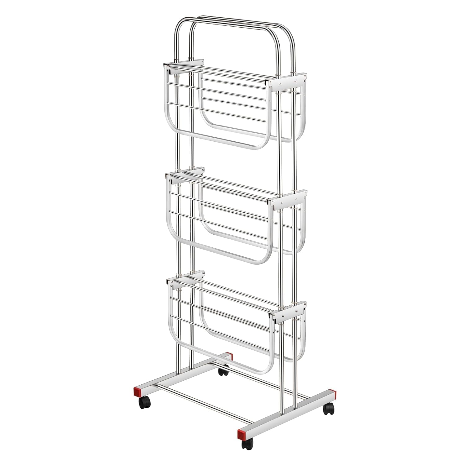 Rubby Heavy Duty Cloth Dryer Stand with Installation Kit, 3 Tier Stainless Steel Drying Rack with Lock Wheels, Net Weight (7.3 Kg)-image-25