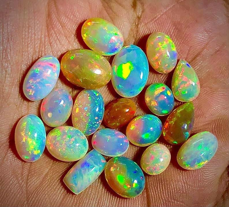 6-8MM BLACK Ethiopian Opal,15PCS Cabochon AAA Quality BLACK Ethiopian Opal,15PCS OVAL Cabochon Ethiopian Opal Cabochon Natural welo opal multi fire opal loose Gemstone For Jewelry Making