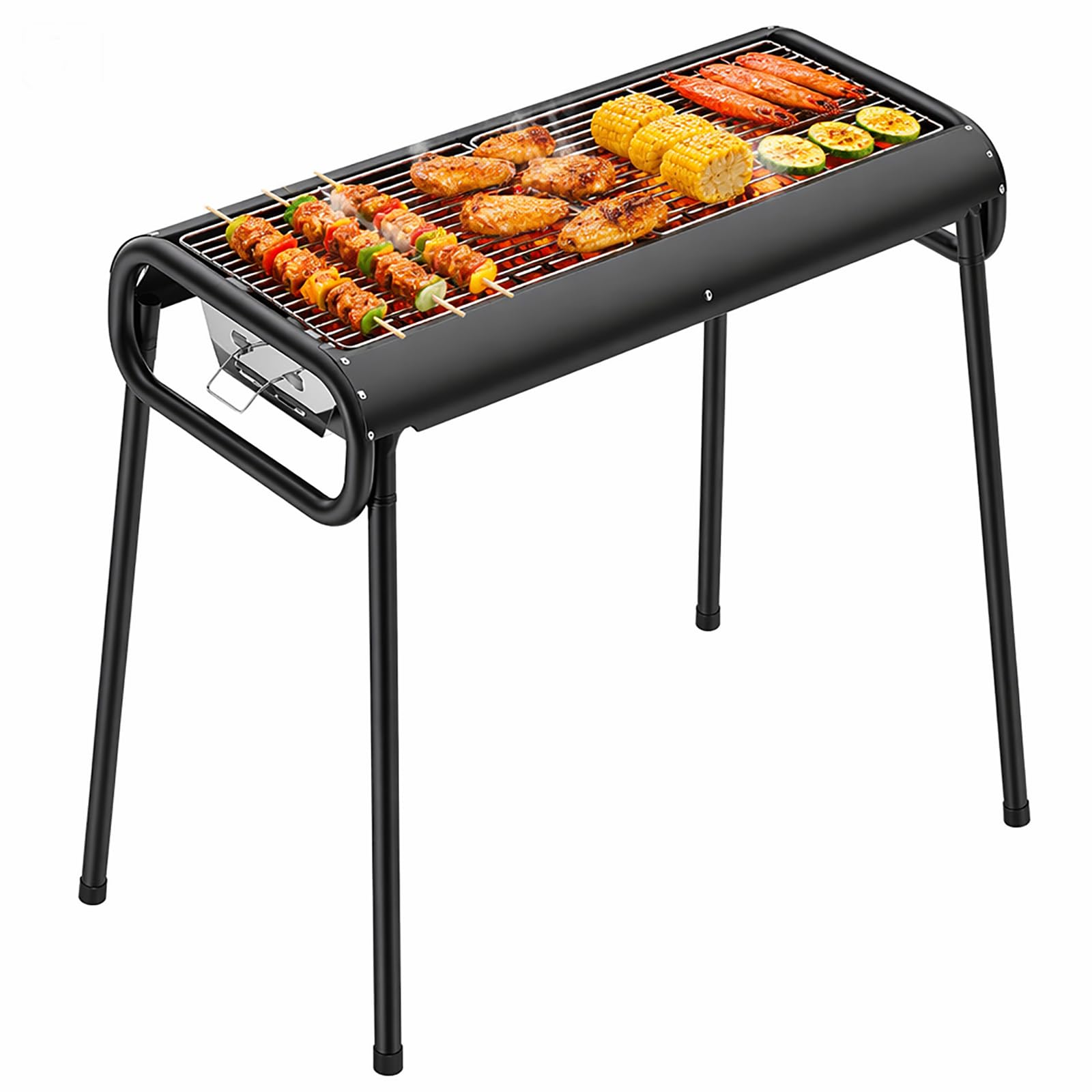 hKjPlvf Portable Charcoal BBQ Grill Outdoor Barbecue Grill Cold-rolled Steel 201 Stainless Steel Removable Grate Adjustable Height Carry Bag 73x37x82cm Black for Camping Backyard Picnic