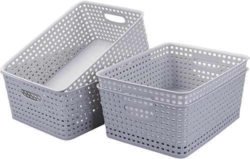 Miniatura 2 de Kiddream Cesta de almacenamiento de plástico de 8 cuartos de galón, canasta de almacenamiento tejida, juego de 4, F