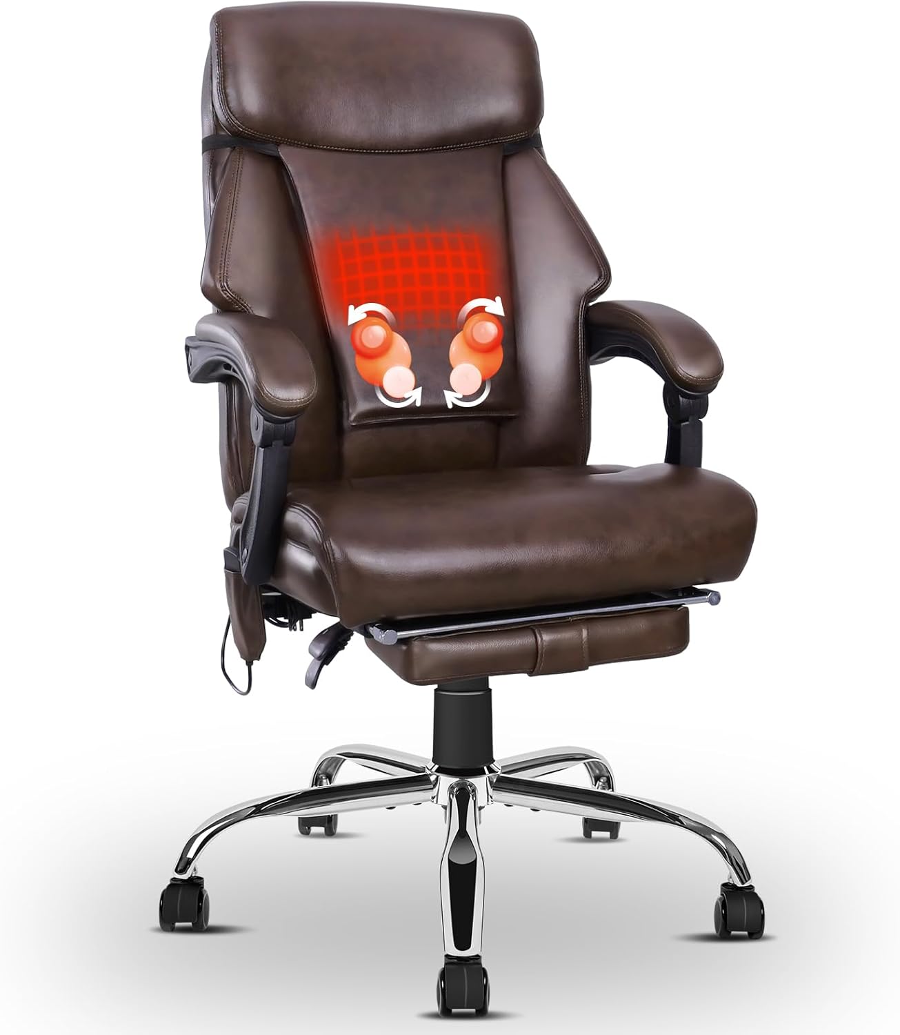 Kneading Massage Executive Office Chair, 3D Back Massage Heated Office Desk Chair with Reclining Backrest, Footrest & Height Adjustment