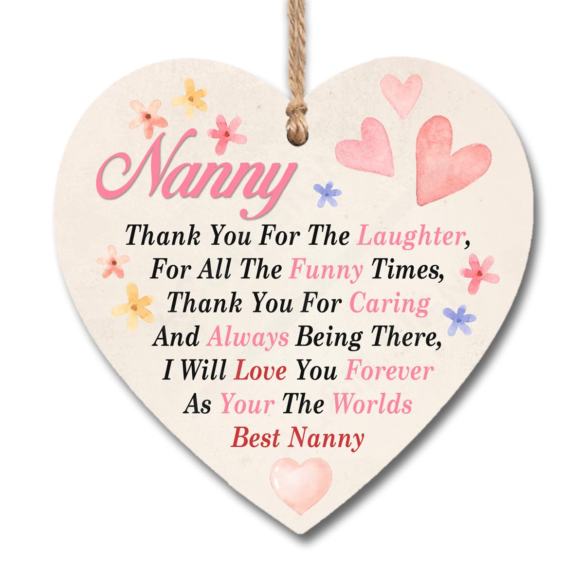 Heart Plaque Sign The Worlds Best Nanny Plaque Present Gift Wooden Heart Hanging Plaques Signs Birthday Christmas Gift For Her Handmade H0572 (13cm x 13cm)