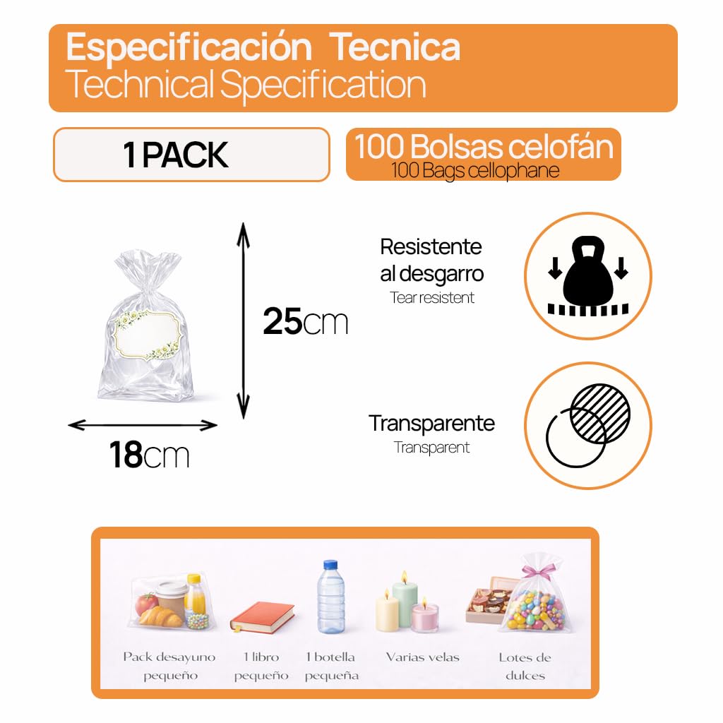 Image secondaire de Sachets Cellophane Transparents Ofituria - 100 Sacs 18x25 cm pour Emballage Cadeau