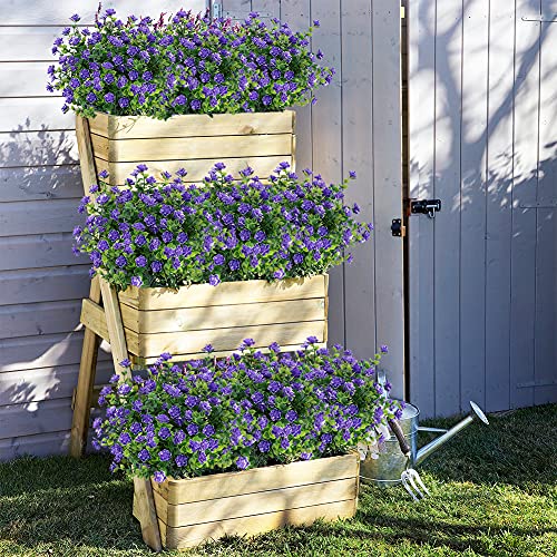 Getyard 8 Bundles Outdoor Artificial Flowers For Decorations, No Fade Fake Uv Resistant Plastic Greenery Plants For Garden Patio Porch Window Box Home Wedding Décor (Purple) #TOP2