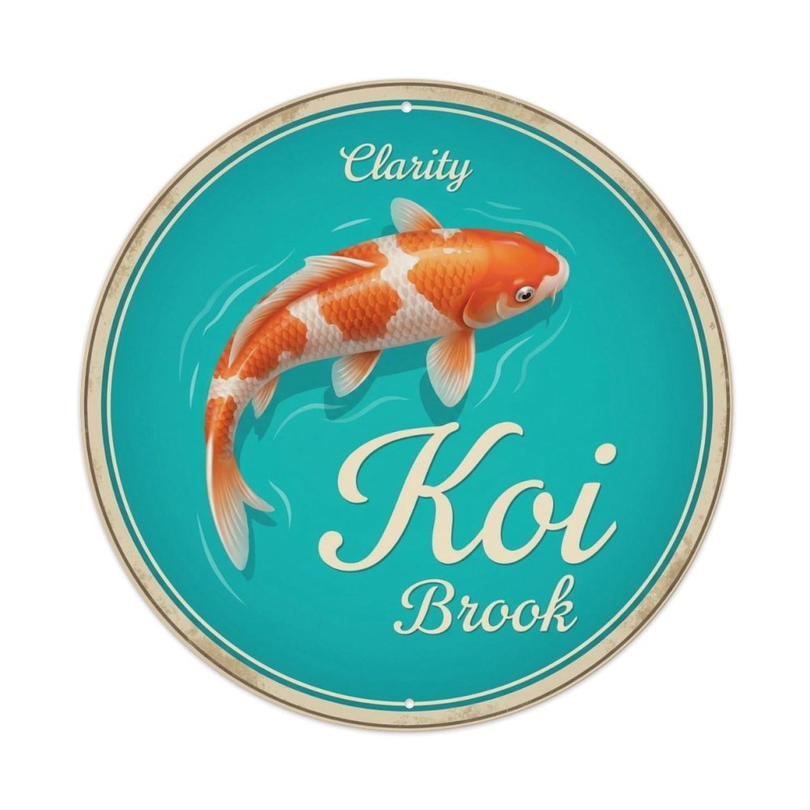 Koi Pond Water Stream Aqua Garden Classic Metal Tin Sign Plaque Wall Decor for Cafe, Man Cave, Club Bar, Office, Home Garden Round Metal Poster 8x8Inch