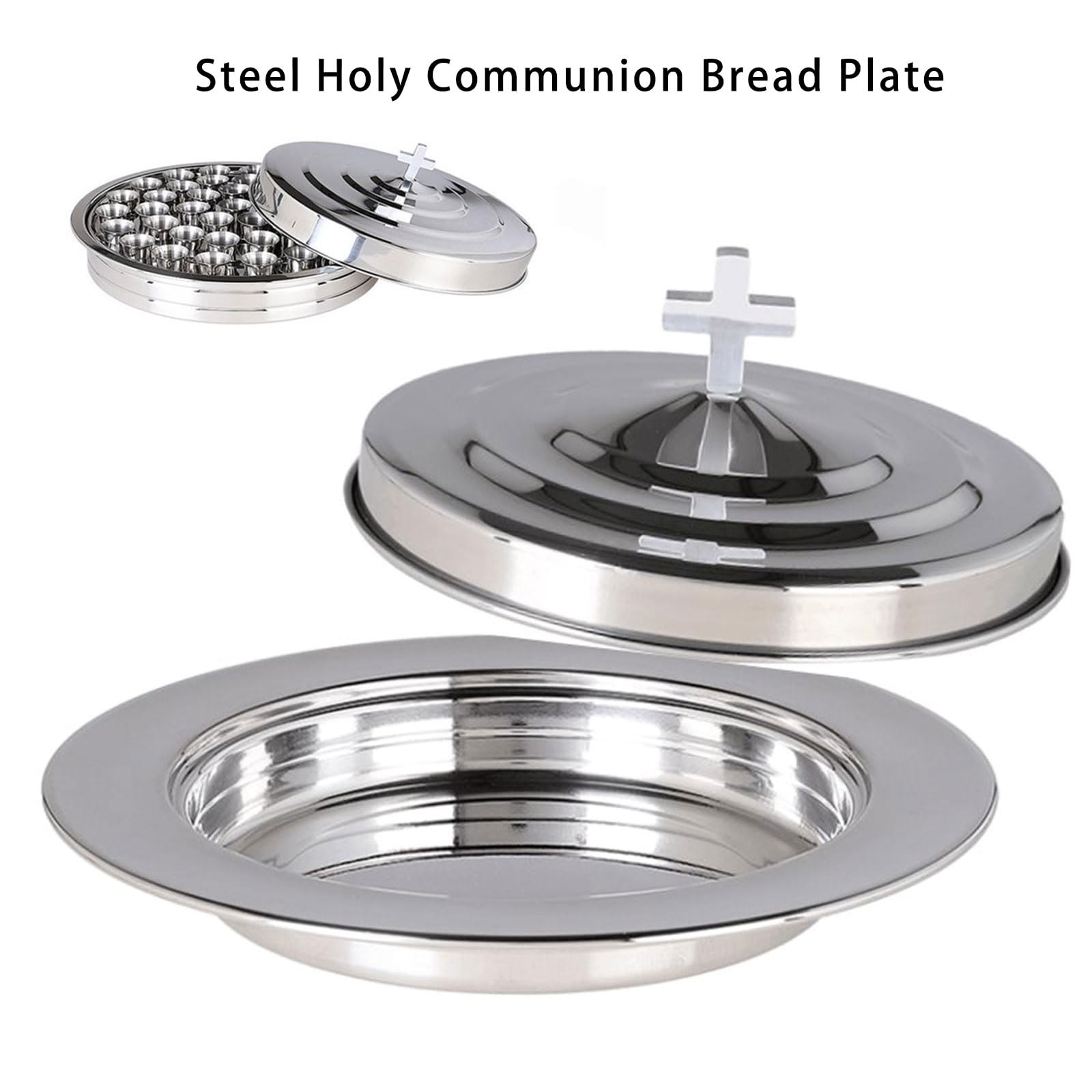 Assiette à pain empilable en acier inoxydable avec couvercle pour événement et rassemblements religieux, design peu encombrant, assiette de cérémonie empilable en acier inoxydable