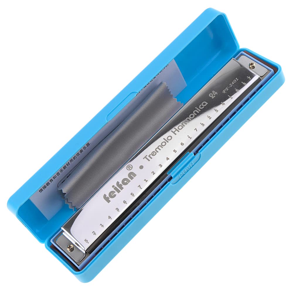 OriGlam 24 Holes Blues Harmonica Key of C, Tremolo Harmonica Mouth Organ Harp Harmoc with Case for Beginners Adults Students