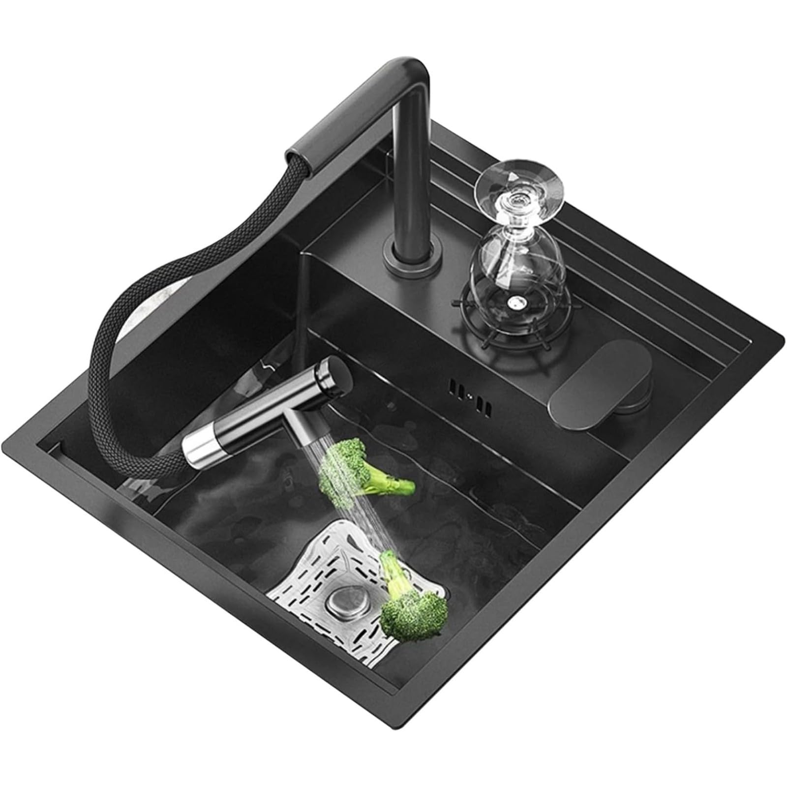 Évier De Cuisine Noir, Évier Compact Avec Rince-Verres Intégré, Mini-Évier Simple En Acier Inoxydable 304 Pour Balcon Ou Camping-Car A