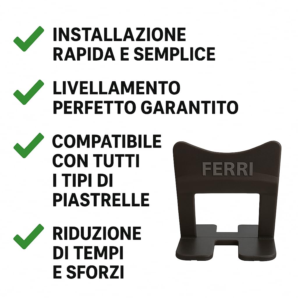 Kit Livellamento Piastrelle 1250 Pezzi - Made in Italy - 250 Cunei e 1000 Distanziatori 1mm - Sistema Autolivellante per Piastrelle da Pavimento e Parete -