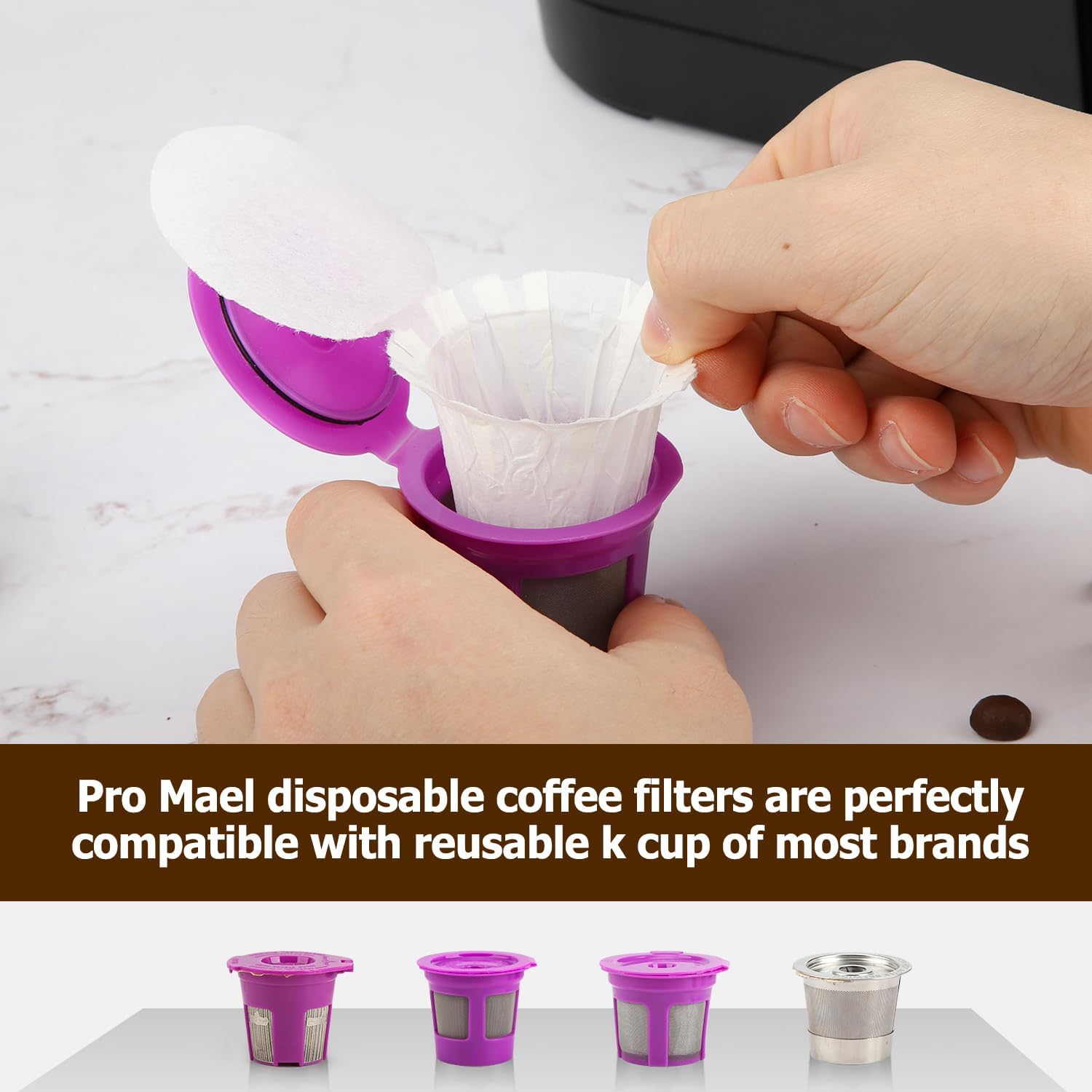 Pro Mael Disposable K Cup Filters with Lid, Coffee Filter Paper for Keurig Brewers Single Serve 1.0 and 2.0, Use with Reusable K Cup Pods, White (100-Count) - Image 2
