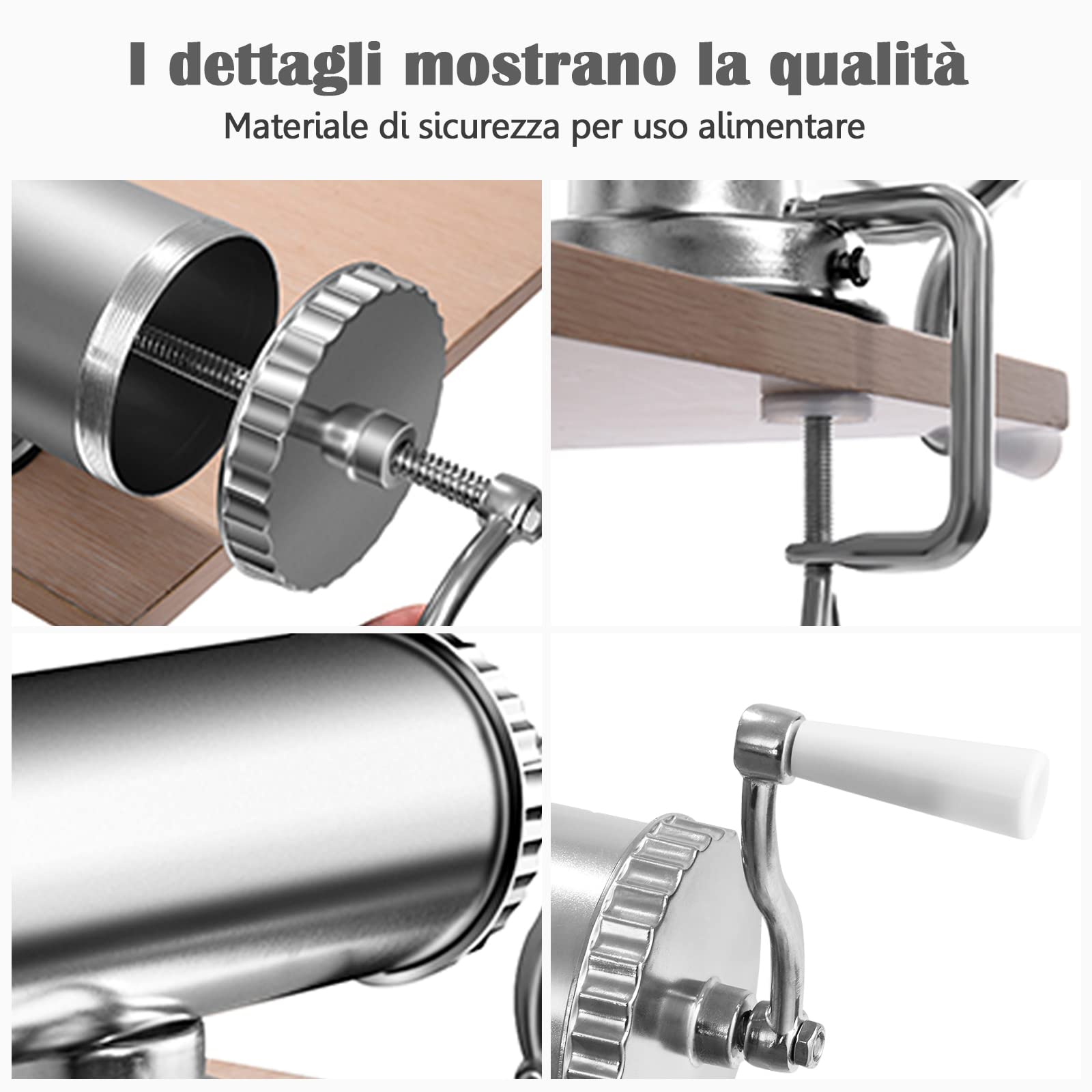 RELAX4LIFE 2,5/3/4 KG Insaccatrice Manuale per Salsiccia in Acciaio Inox, Macchina di Produzione di Salsiccia con Tubi di Diversi Diametri, Fissaggio al Piano di Lavoro Solido e Regolabile (3KG)