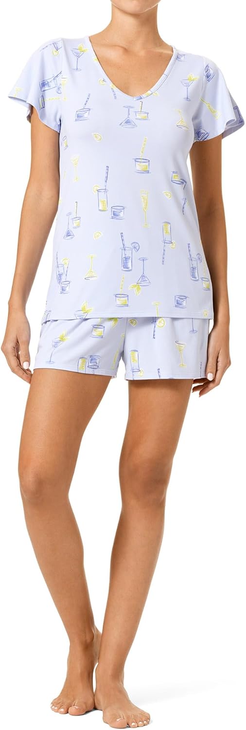 HUE womens Short Sleeve Tee and Boxer Short 2 Piece Pajama Set
