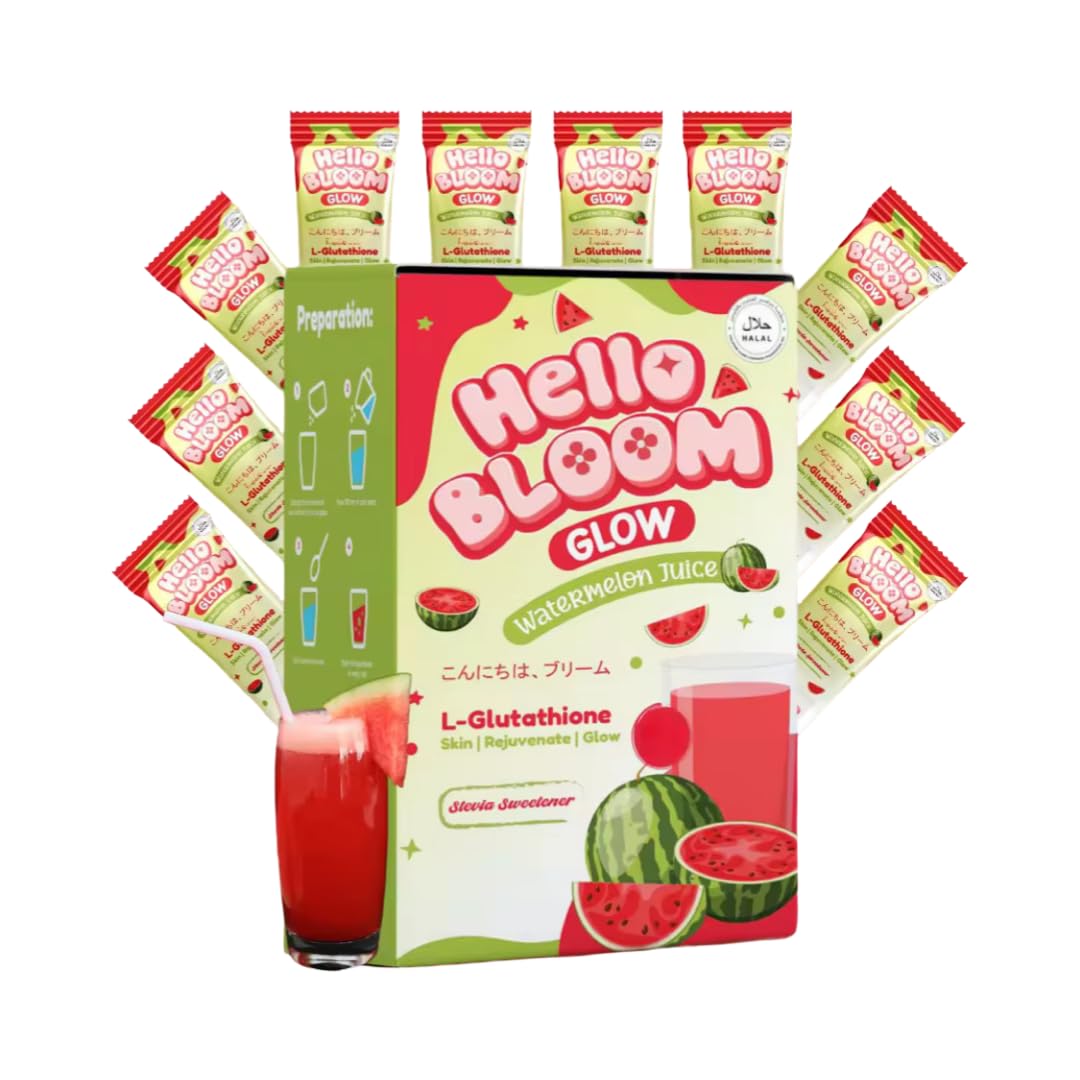 Amazon.com: Hello Bloom Glow Reduced L-Glutathione Powder Juice Drink (10  Sachets x 18g, Watermelon) : Health & Household