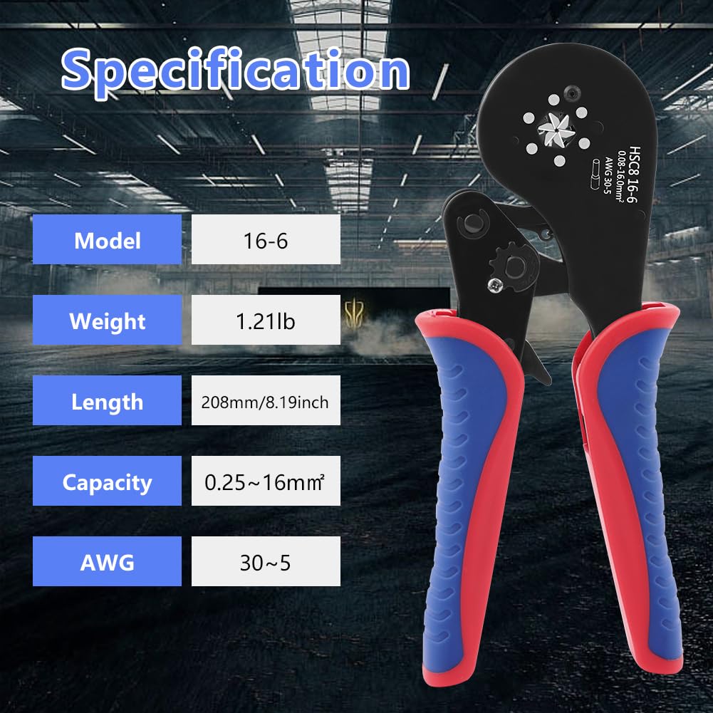AOOWU Crimping Tools, Crimping Plier, 0.08-16mm² Hexagonal Crimping Tools, Ferrule Crimper Tool - Image 2