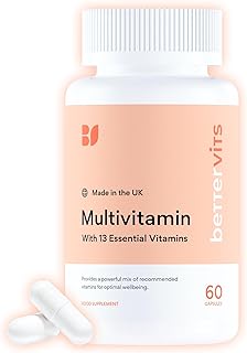 Bettervits Multivitamin Tablets for Women & Men with 13 Vitamins | Multivitamins A,B,C,D,E, Biotin - Energy Boost & Immunity Support | Gluten-Free and Vegetarian Friendly | 60 Vitamin Capsules