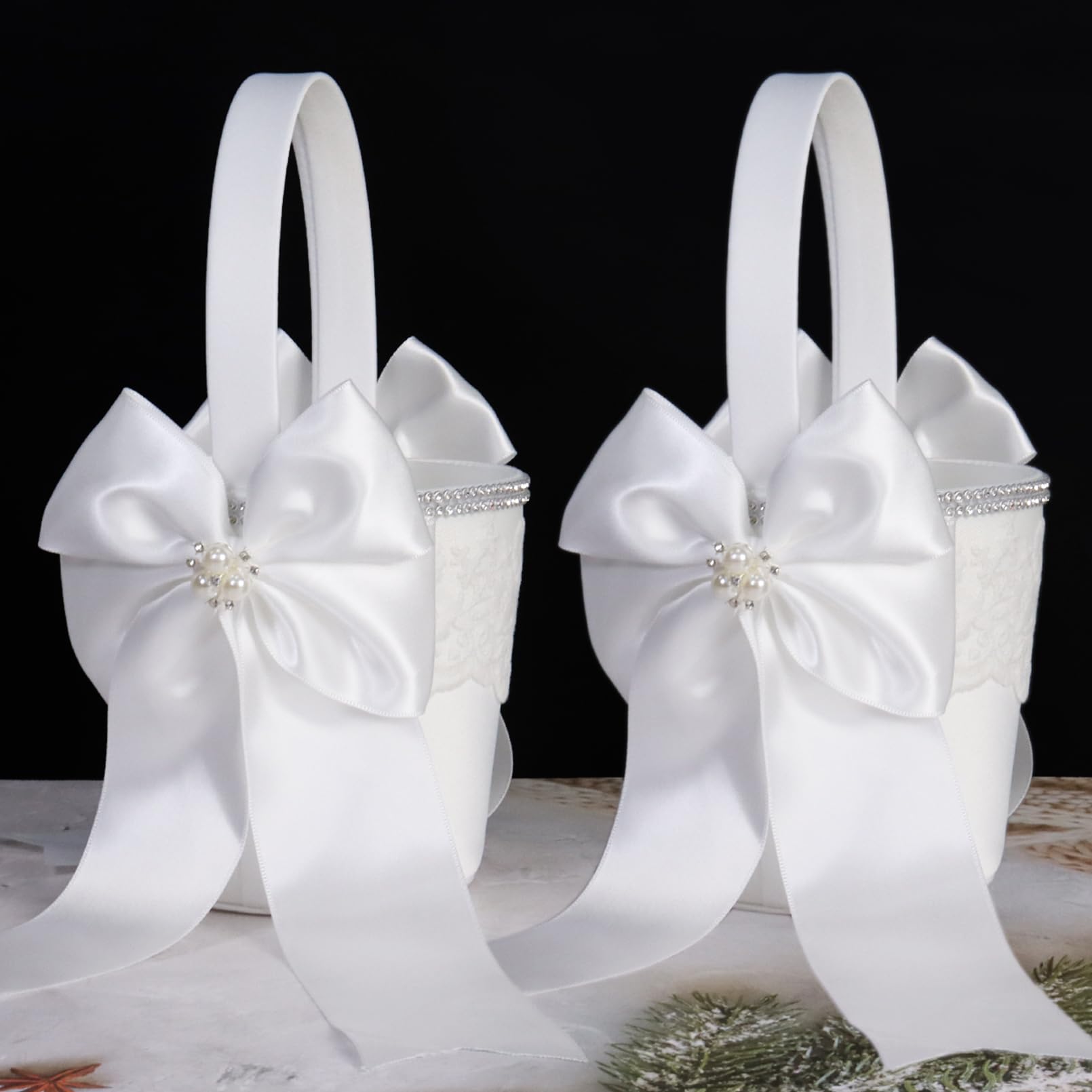 2 Stück Blumenmädchen Korb Blumenkorb Hochzeit, Blumenstreukörbchen Hochzeit Weiß