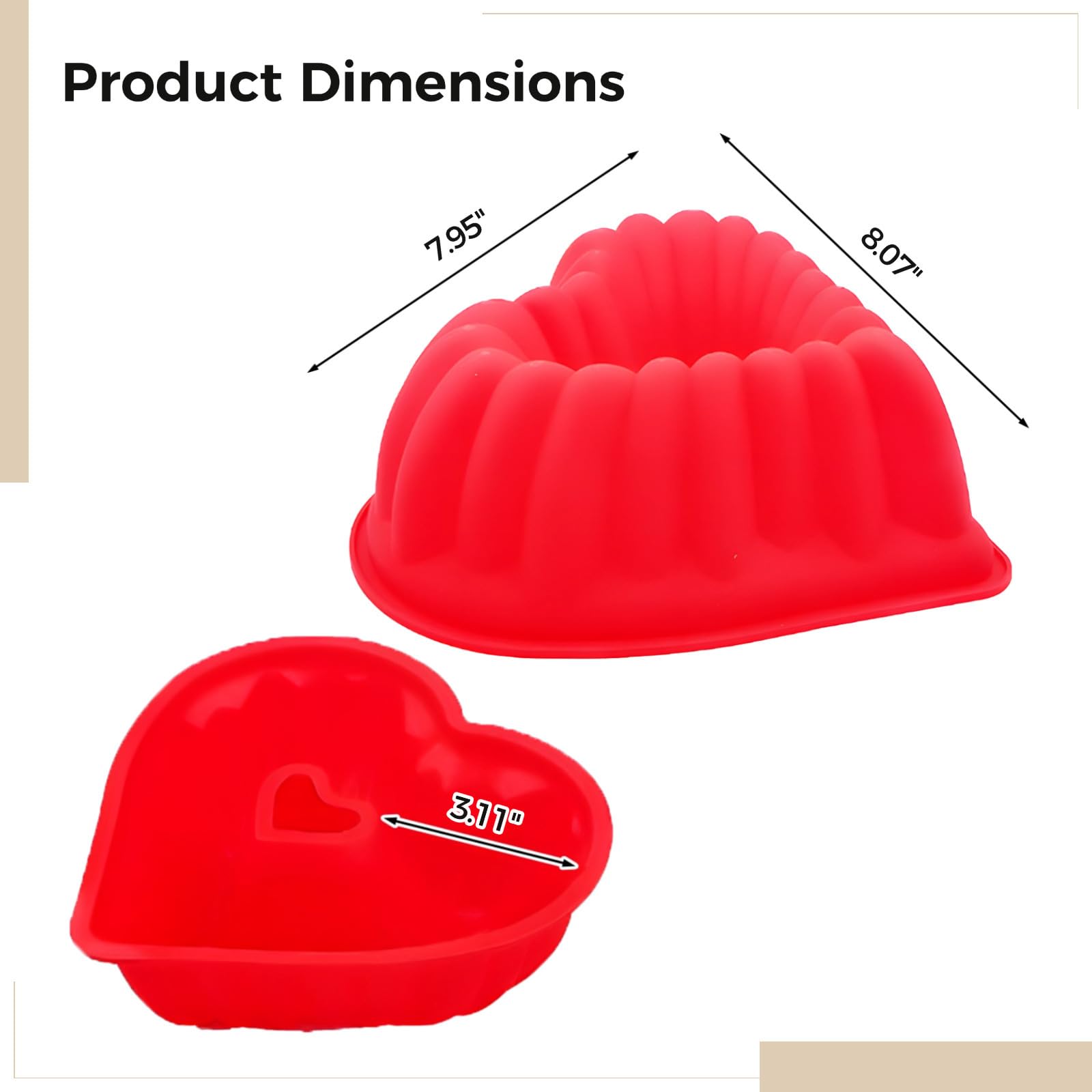 Moldes para hornear con forma de corazón de 8 pulgadas, moldes de silicona roja, 3 moldes de silicona con forma de corazón, adecuados para chocolate, pasteles, pudines y mousse