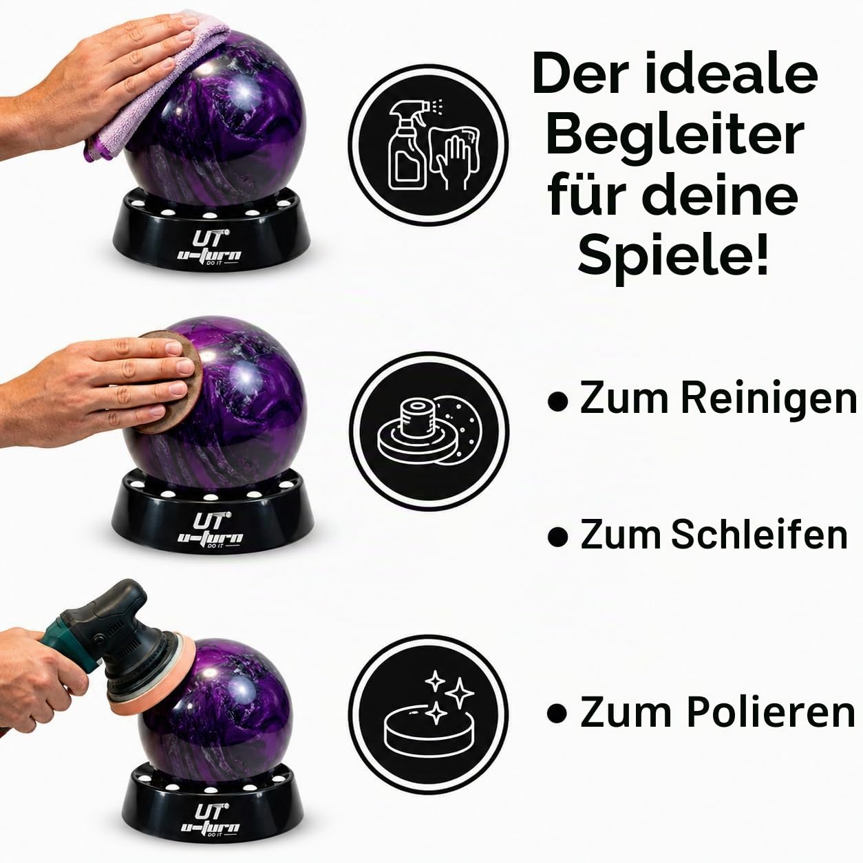 Generisch Base GIRATORIA Bolos, Accesorios de Bowling, Bolas, Mantenimiento, Limpieza, Pulido, Lijado, Bowling Ball Spinner, Soporte, Copa, Exhibición. * U-Turn Sport | Manuell rotierende Basis für professionelles Polieren, Schleifen und Reinigen. Kompati
