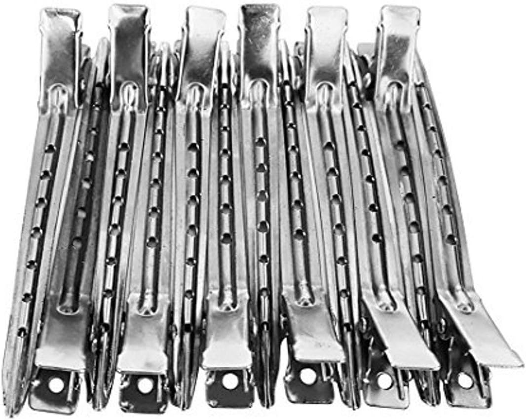 SIYAA Professional Salon Hair Styling Steel Silver Section Clips -Set of 12 Pieces
