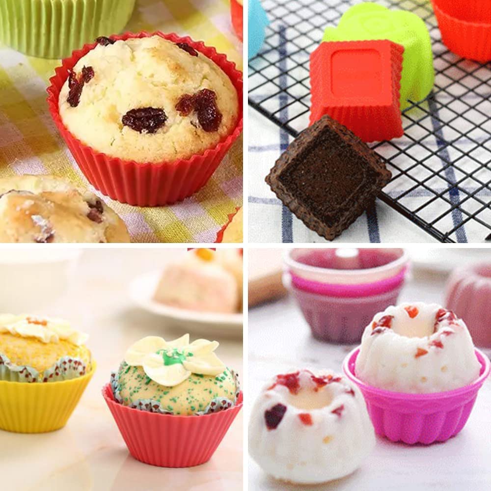 Wiederverwendbare Backförmchen aus Silikon, 36 Stück, bunt, wiederverwendbar, 9 Formen, Silikon, Mini-Cupcake-Formen, antihaftbeschichtet, Muffin-Backförmchen, Cupcake-Förmchen, Süßigkeitenformen-Set
